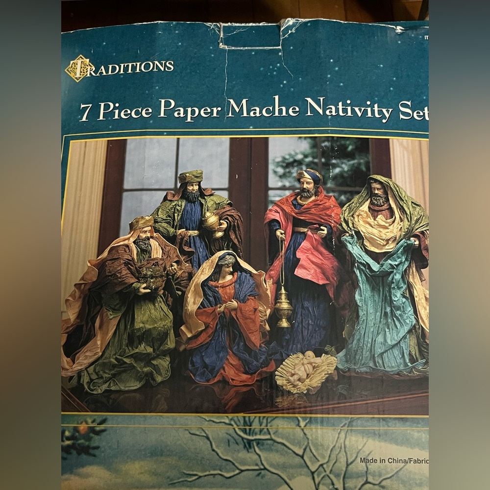 Vintage Traditions Paper Mache and Crepe Nativity Set